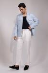 Buy_Yoseba_Sky Blue Neelvastra Structured Collar Jacket And Trouser Set _Online_at_Aza_Fashions