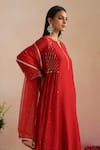 Trendy Tokari_Red Chanderi Silk, Cotton, Organza Embroidery, Sequins, Zari Hand Kurta Set _Online_at_Aza_Fashions
