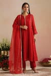 Buy_Trendy Tokari_Red Chanderi Silk, Cotton, Organza Embroidery, Sequins, Zari Hand Kurta Set _at_Aza_Fashions
