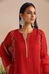 Buy_Trendy Tokari_Red Chanderi Silk, Cotton, Organza Embroidery, Sequins, Zari Hand Kurta Set _Online_at_Aza_Fashions