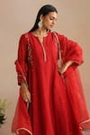 Shop_Trendy Tokari_Red Chanderi Silk, Cotton, Organza Embroidery, Sequins, Zari Hand Kurta Set _Online_at_Aza_Fashions