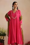 Trendy Tokari_Magenta Chanderi Silk, Cotton, Organza Embroidery, Hand Kurta And Pant Set _Online_at_Aza_Fashions