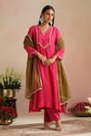 Buy_Trendy Tokari_Magenta Chanderi Silk, Cotton, Organza Embroidery, Hand Kurta And Pant Set _at_Aza_Fashions