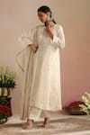 Buy_Trendy Tokari_Ivory Chanderi Silk, Cotton, Organza Embroidery, Sequins, Zari Hand Kurta Set _Online_at_Aza_Fashions
