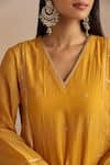 Trendy Tokari_Mustard Chanderi Silk, Cotton, Organza Embroidery, Sequins Hand Kurta Set _Online_at_Aza_Fashions