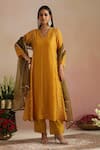 Buy_Trendy Tokari_Mustard Chanderi Silk, Cotton, Organza Embroidery, Sequins Hand Kurta Set _at_Aza_Fashions