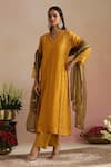 Shop_Trendy Tokari_Mustard Chanderi Silk, Cotton, Organza Embroidery, Sequins Hand Kurta Set _Online_at_Aza_Fashions