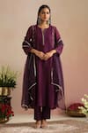 Buy_Trendy Tokari_Purple Chanderi Silk, Cotton, Organza Embroidery, Sequins Round Hand Kurta Set _at_Aza_Fashions