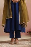 Trendy Tokari_Blue Chanderi Silk, Cotton, Organza Embroidery V-neck Hand Kurta Set _Online_at_Aza_Fashions