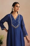 Buy_Trendy Tokari_Blue Chanderi Silk, Cotton, Organza Embroidery V-neck Hand Kurta Set _Online_at_Aza_Fashions