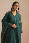 Buy_Trendy Tokari_Green Chanderi Silk, Cotton, Organza Embroidery Split V-neck Hand Kurta Set _Online_at_Aza_Fashions