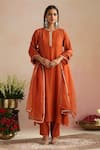 Buy_Trendy Tokari_Orange Silk, Chanderi, Cotton, Organza Embroidery Round Neck Burnt Kurta Set _at_Aza_Fashions