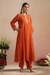 Shop_Trendy Tokari_Orange Silk, Chanderi, Cotton, Organza Embroidery Round Neck Burnt Kurta Set _Online_at_Aza_Fashions