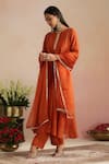 Trendy Tokari_Orange Silk, Chanderi, Cotton, Organza Embroidery Round Neck Burnt Kurta Set _at_Aza_Fashions