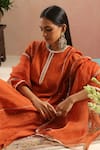 Buy_Trendy Tokari_Orange Silk, Chanderi, Cotton, Organza Embroidery Round Neck Burnt Kurta Set 