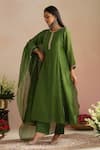 Buy_Trendy Tokari_Olive Green Silk, Cotton, Silk, Embroidery Hand Kurta Set _at_Aza_Fashions