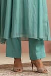 Trendy Tokari_Aqua Chanderi Silk, Cotton, Organza Embroidery, Sequins Ice Blue Kurta Pant Set _Online_at_Aza_Fashions