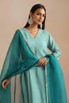 Buy_Trendy Tokari_Aqua Chanderi Silk, Cotton, Organza Embroidery, Sequins Ice Blue Kurta Pant Set _Online_at_Aza_Fashions