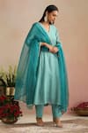 Trendy Tokari_Aqua Chanderi Silk, Cotton, Organza Embroidery, Sequins Ice Blue Kurta Pant Set _at_Aza_Fashions