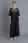 Buy_Khat_Black Chanderi Silk Embroidery Round Neck Floral Pleated Kurta And Pant Set _at_Aza_Fashions