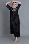 Shop_Khat_Black Chanderi Silk Embroidery Round Neck Floral Pleated Kurta And Pant Set _Online_at_Aza_Fashions