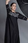 Buy_Khat_Black Chanderi Silk Embroidery, Piping Round Neck Floral Pleated Kurta Set _Online_at_Aza_Fashions