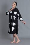 Khat Black Poplin, Cotton Split V-neck, Collared Floral Print Tunic at Aza Fashions Khat_Black Poplin, Cotton Split V-neck, Collared Floral Print Tunic _at_Aza_Fashions