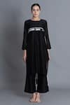 Khat Black Chanderi Silk Round Neck Textured Pleated Kurta And Pant Set at Aza Fashions Khat_Black Chanderi Silk Round Neck Textured Pleated Kurta And Pant Set _at_Aza_Fashions