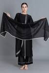Buy_Khat_Black Chanderi Silk Embroidery, Piping Round Neck Khat Pantone Kurta Set _at_Aza_Fashions