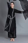 Shop_Khat_Black Chanderi Silk Embroidery, Piping Round Neck Khat Pantone Kurta Set _at_Aza_Fashions