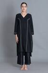 Buy Khat Black Handloom Cotton Embroidery V-neck Noir Kurta And Pant Set Online at Aza Fashions Buy_Khat_Black Handloom Cotton Embroidery V-neck Noir Kurta And Pant Set _Online_at_Aza_Fashions
