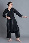 Shop Khat Black Handloom Cotton Embroidery V-neck Noir Kurta And Pant Set Online at Aza Fashions Shop_Khat_Black Handloom Cotton Embroidery V-neck Noir Kurta And Pant Set _Online_at_Aza_Fashions