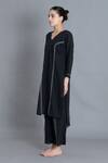 Khat Black Handloom Cotton Embroidery V-neck Noir Kurta And Pant Set at Aza Fashions Khat_Black Handloom Cotton Embroidery V-neck Noir Kurta And Pant Set _at_Aza_Fashions