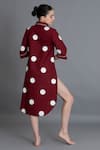 Shop_Khat_Red Poplin, Cotton Embroidery Collared Crimson Polka Shirt Dress _at_Aza_Fashions