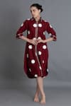 Buy_Khat_Red Poplin, Cotton Embroidery Collared Crimson Polka Shirt Dress _Online_at_Aza_Fashions