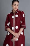 Shop_Khat_Red Poplin, Cotton Embroidery Collared Crimson Polka Shirt Dress _Online_at_Aza_Fashions