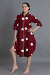 Buy_Khat_Red Poplin, Cotton Embroidery Collared Crimson Polka Shirt Dress _at_Aza_Fashions