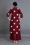 Shop_Khat_Red Poplin, Cotton Embroidery Collared Crimson Polka Shirt Kurta And Pant Set _at_Aza_Fashions