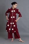 Buy_Khat_Red Poplin, Cotton Embroidery Collared Crimson Polka Shirt Kurta And Pant Set _at_Aza_Fashions
