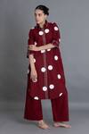 Buy_Khat_Red Poplin, Cotton Embroidery Collared Crimson Polka Shirt Kurta And Pant Set _Online_at_Aza_Fashions