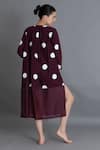 Shop_Khat_Maroon Poplin, Cotton Round Neck Polka Chanderi Gathered Dress _at_Aza_Fashions