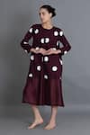 Buy_Khat_Maroon Poplin, Cotton Round Neck Polka Chanderi Gathered Dress _Online_at_Aza_Fashions