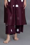 Khat_Maroon Poplin, Cotton Round Neck Polka Chanderi Gathered Kurta And Pant Set _Online_at_Aza_Fashions