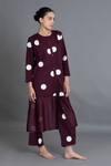 Buy_Khat_Maroon Poplin, Cotton Round Neck Polka Chanderi Gathered Kurta And Pant Set _at_Aza_Fashions