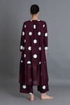 Shop_Khat_Maroon Poplin, Cotton Round Neck Polka Chanderi Gathered Kurta And Pant Set _at_Aza_Fashions