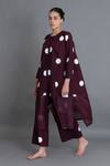 Khat_Maroon Poplin, Cotton Round Neck Polka Chanderi Gathered Kurta And Pant Set _at_Aza_Fashions