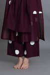 Khat_Maroon Poplin, Chanderi Silk, Cotton Round Neck Polka Gathered Kurta And Pant Set _Online_at_Aza_Fashions