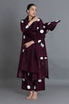 Buy_Khat_Maroon Poplin, Chanderi Silk, Cotton Round Neck Polka Gathered Kurta And Pant Set _at_Aza_Fashions