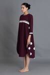 Shop_Khat_Maroon Poplin, Cotton Round Neck Polka Pleated Back Dress _Online_at_Aza_Fashions
