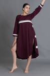 Buy_Khat_Maroon Poplin, Cotton Round Neck Polka Pleated Back Dress 